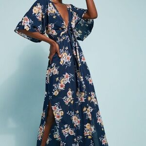 Anthropologie Seafolly Blue Midsummer Floral Maxi Dress Size L